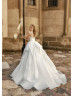 Beaded Straps Ivory Satin Organza Ruffled Modern Wedding Dress